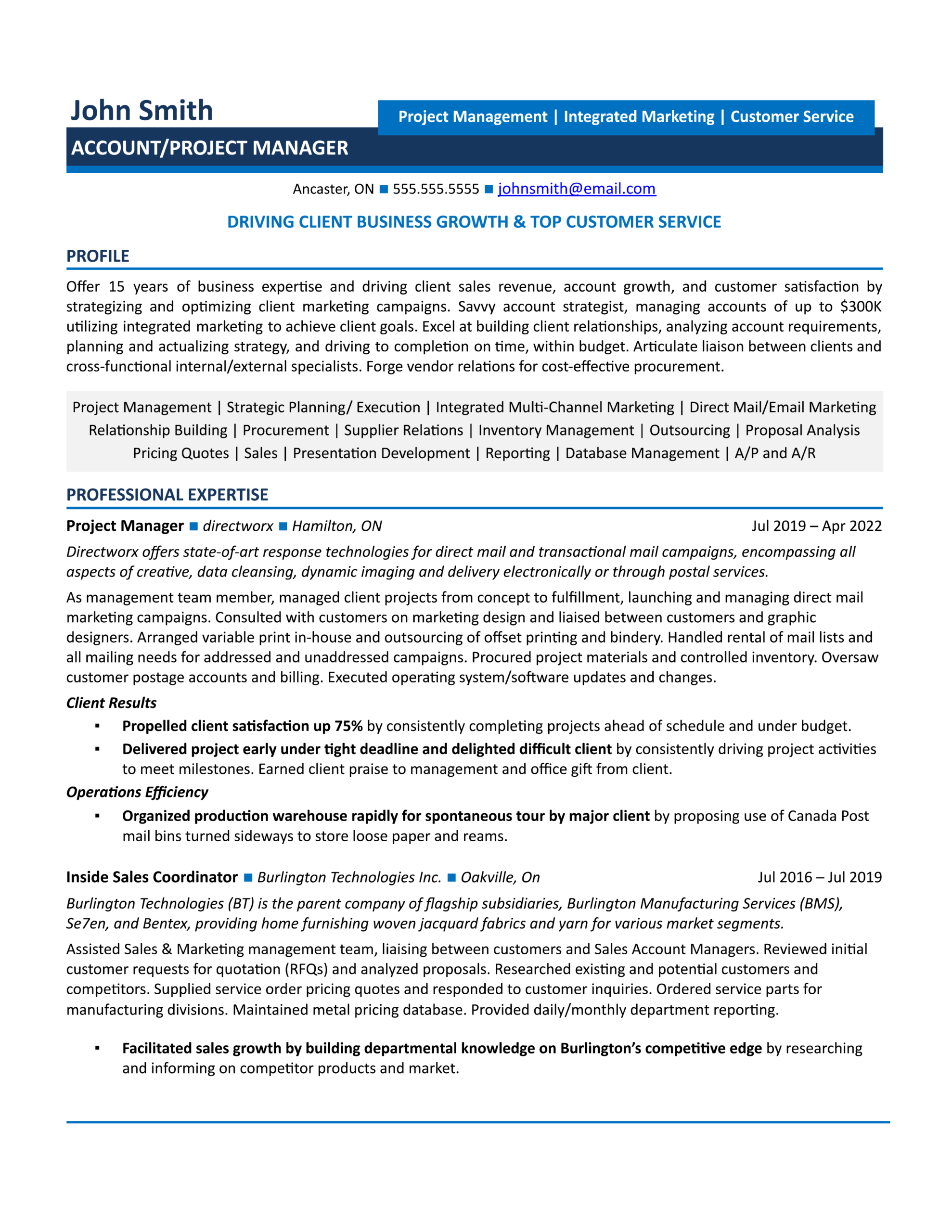 account project manager resume sample