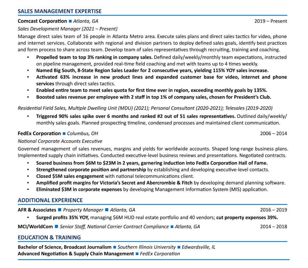 experience section with bullet points