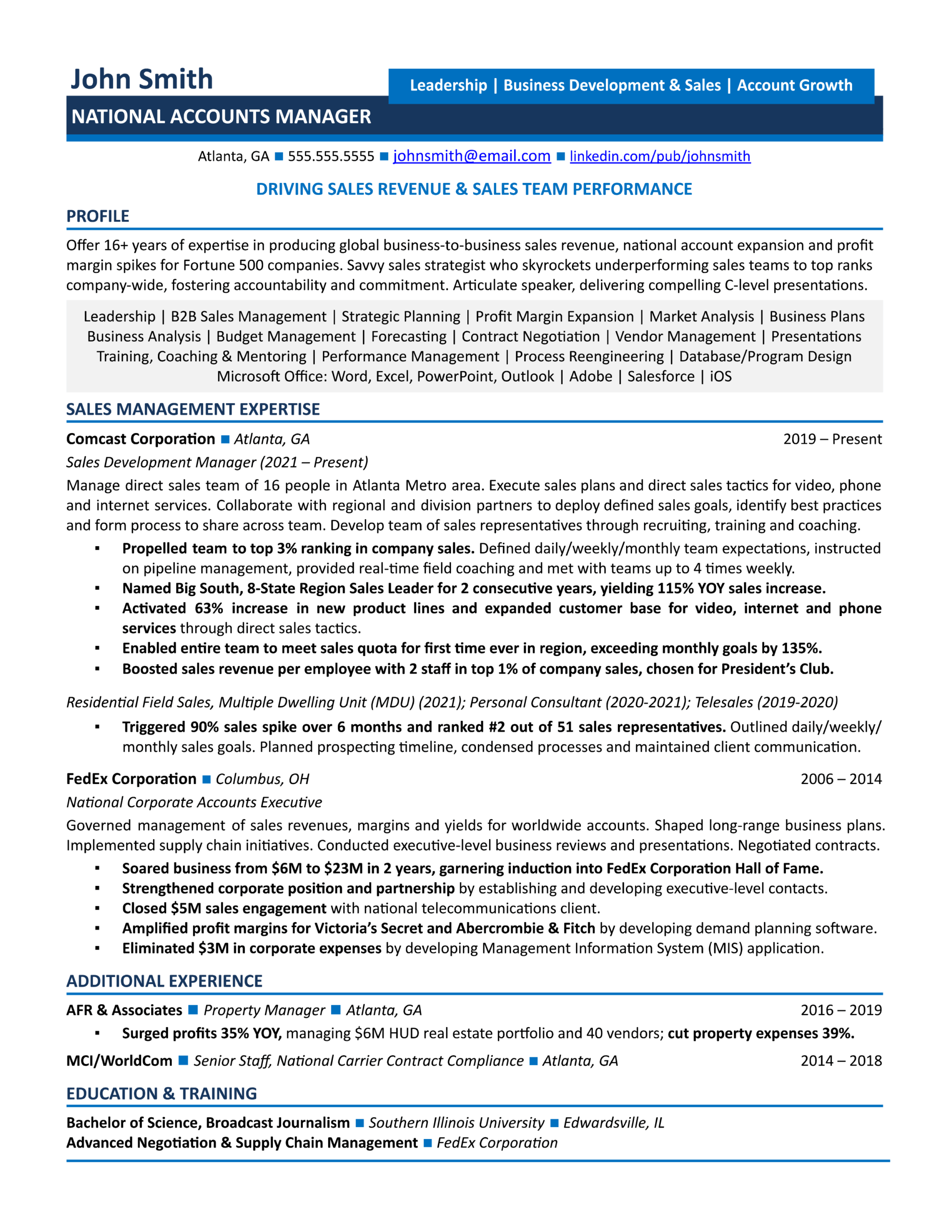 national account manager resume sample