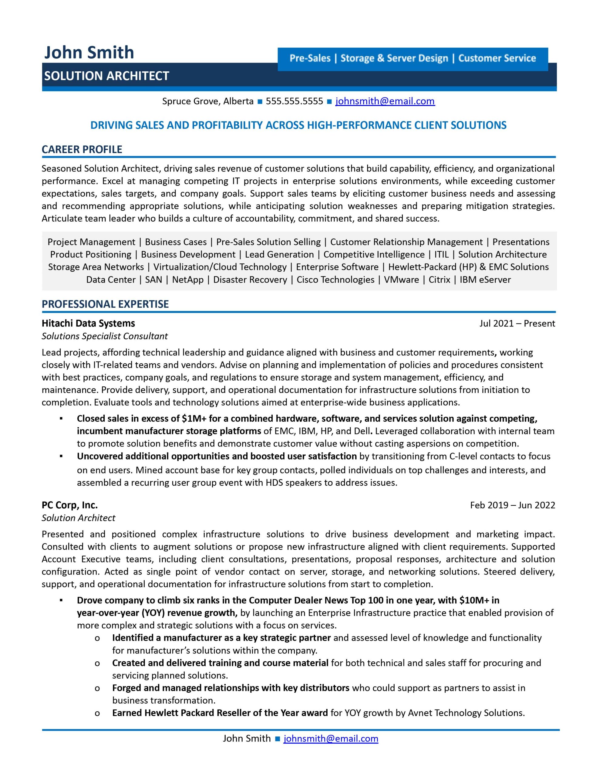 Solution Architect Resume Sample