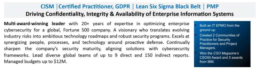 CISO Resume Summary Example