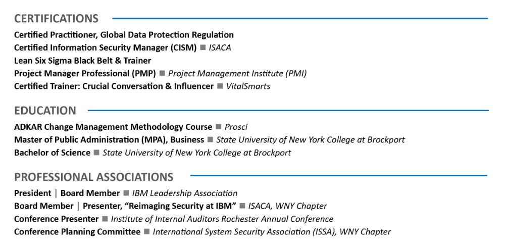 Education Section for CISO Resume