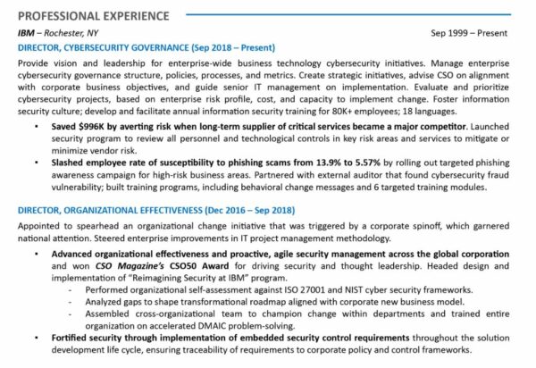 Best Chief Information Security - Experience Section For CISO Resume 600x412 