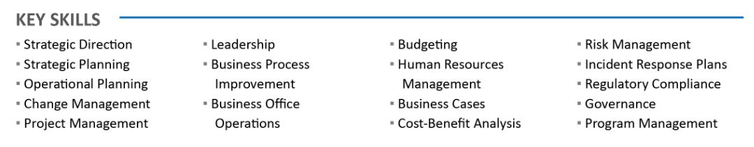 Skills for CISO Resume