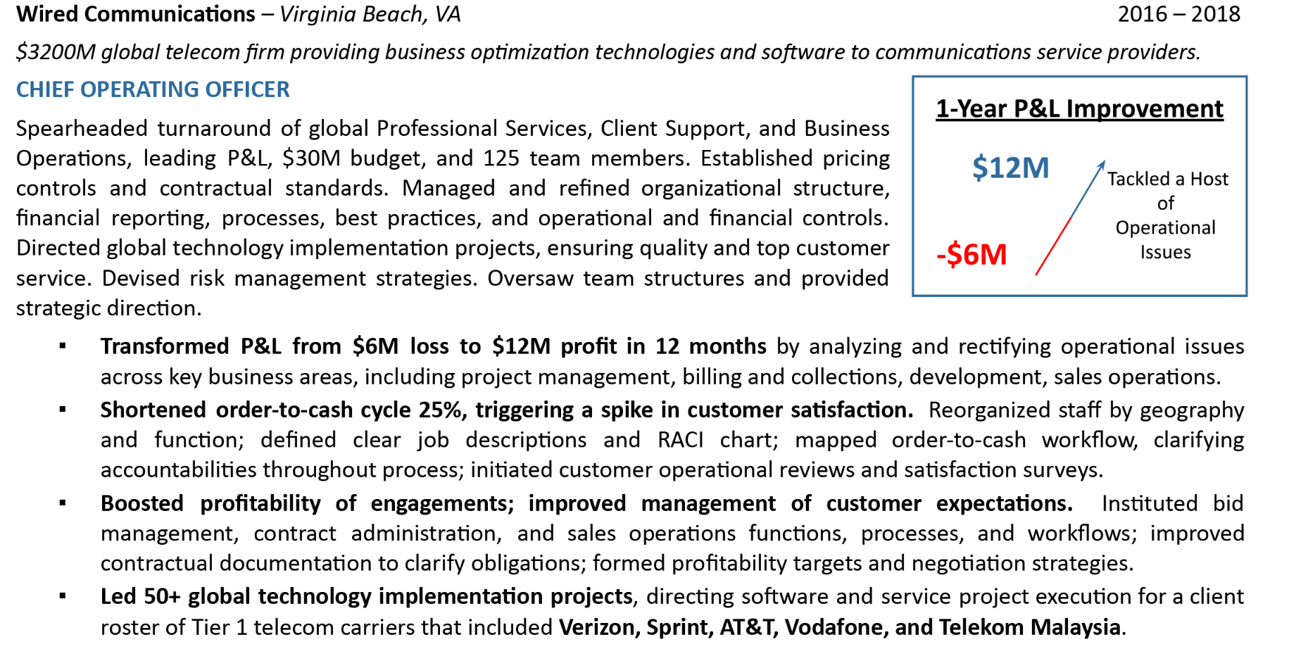 Using graphics for demonstrating achievements on chief operating officer resume