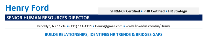 header example for senior hr director resume 1