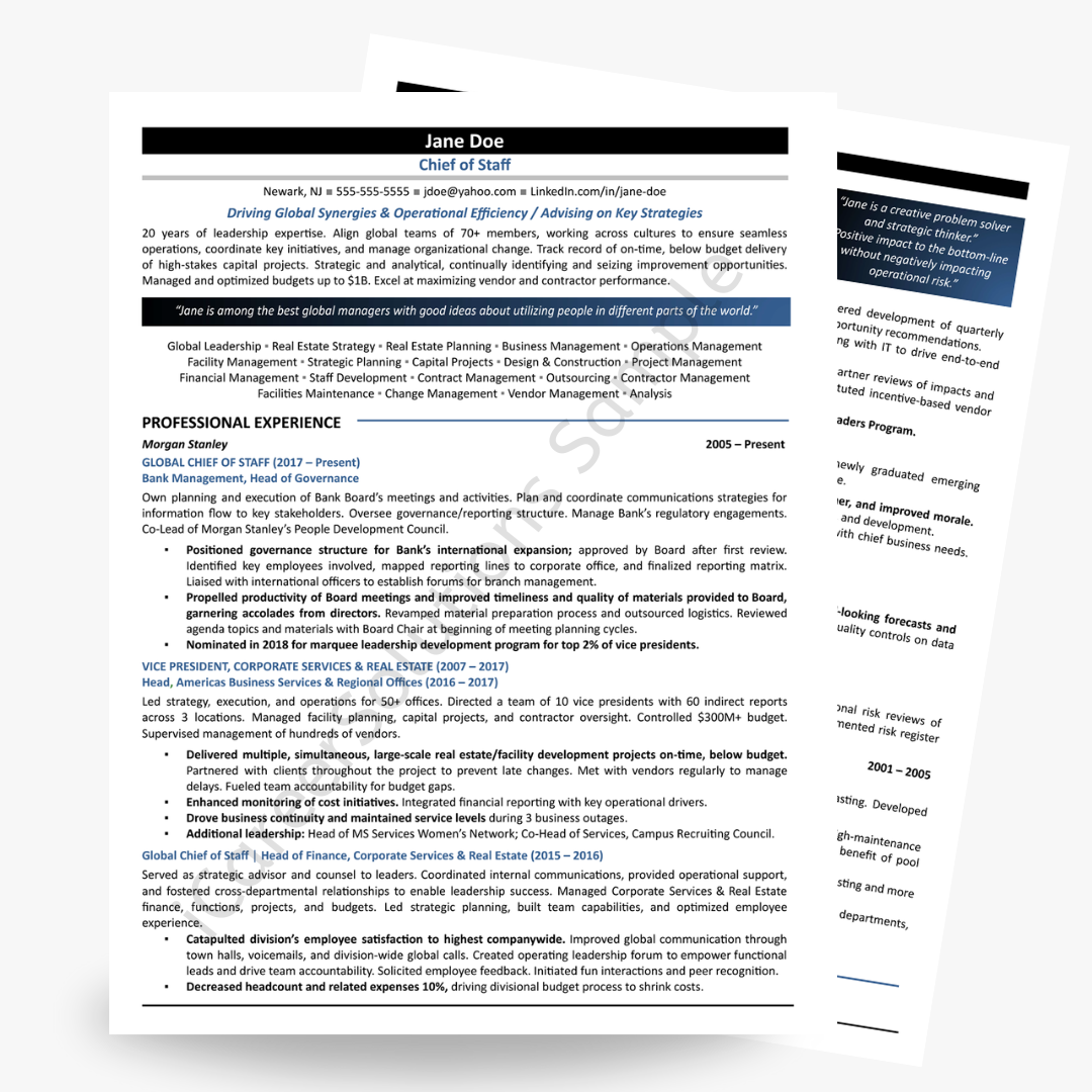 Chief Of Staff Resume C Level And Executive Resume Examples For April