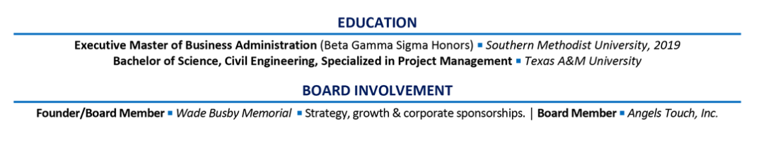 education section of account manager resume