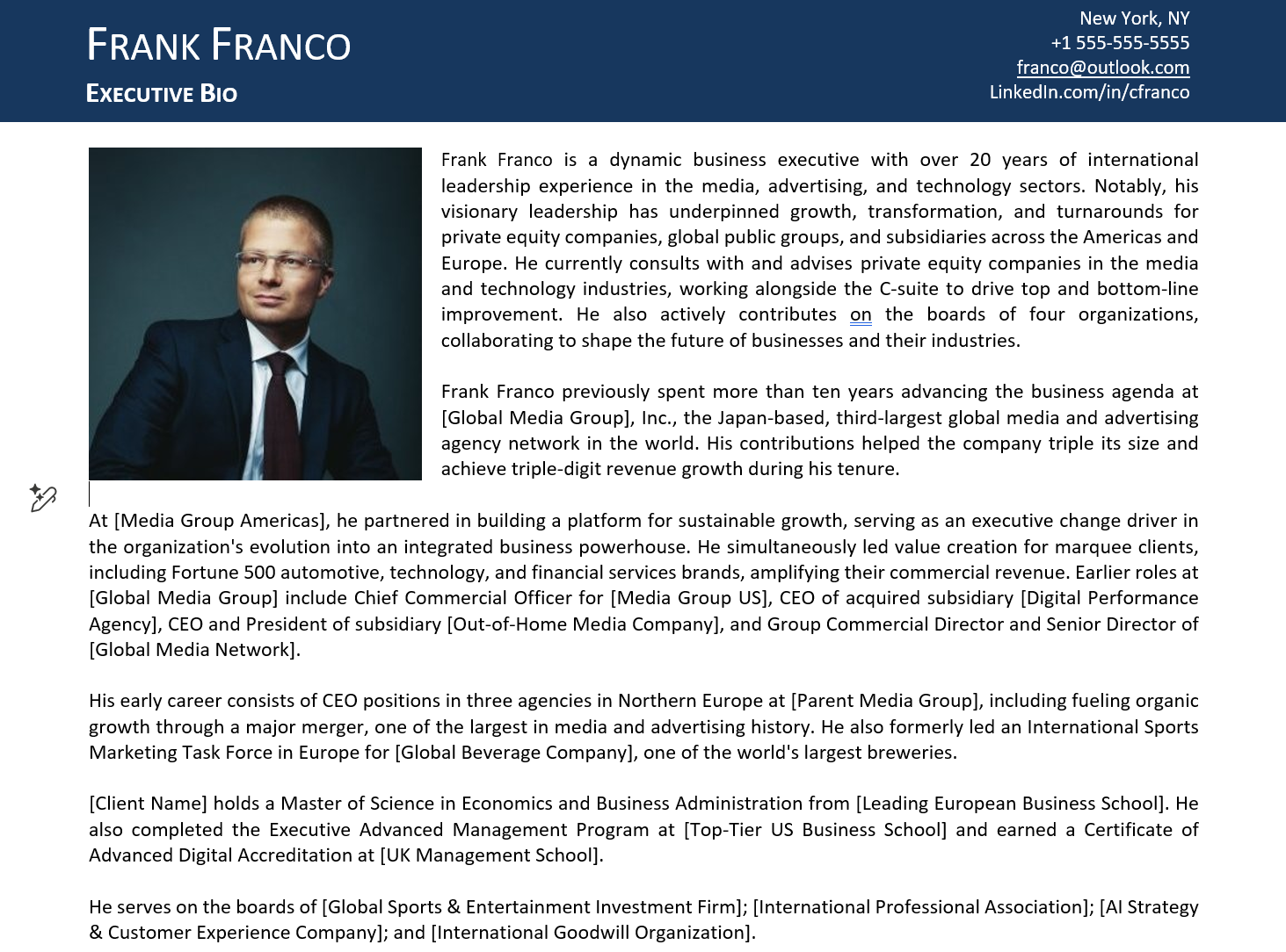 Executive Bio Website