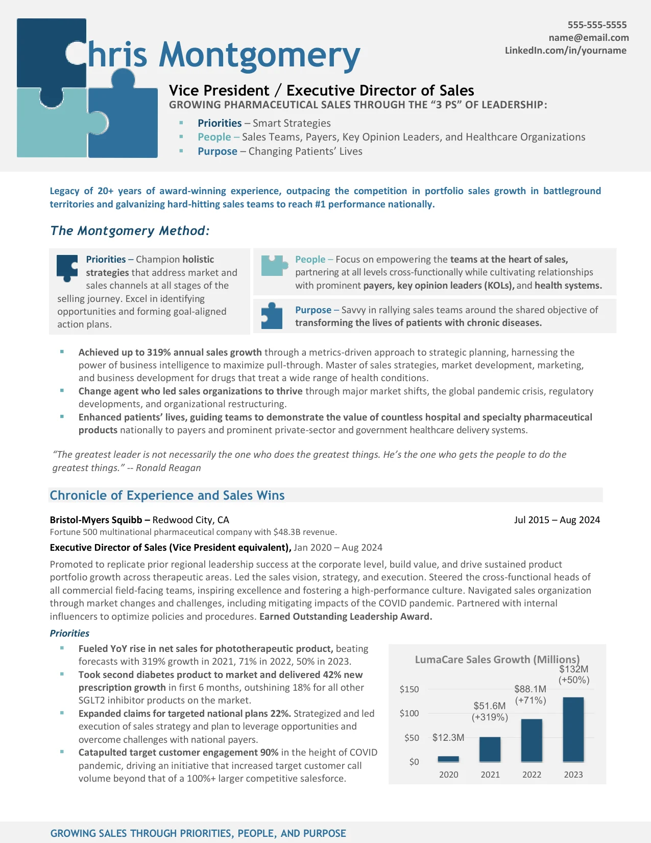 Sales executive resume example: TORI 2025 second-place sales resume, page 1