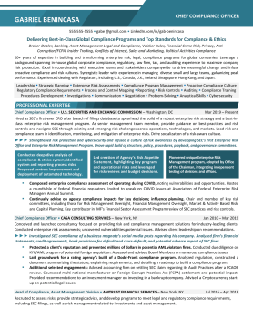 chief compliance officer resume